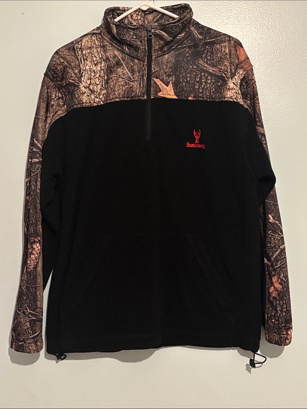 Huntworth Men's Black Fleece Pullover with Camo Accents